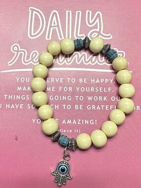 Handcrafted Wood & Hamsa ✨🪬✨ Beaded Bracelet